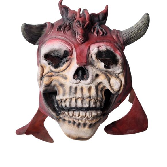 Skull Warriors The Red Dragon Latex Mask Devil Horns 1996 Rubie's Costume Co. - Picture 1 of 4